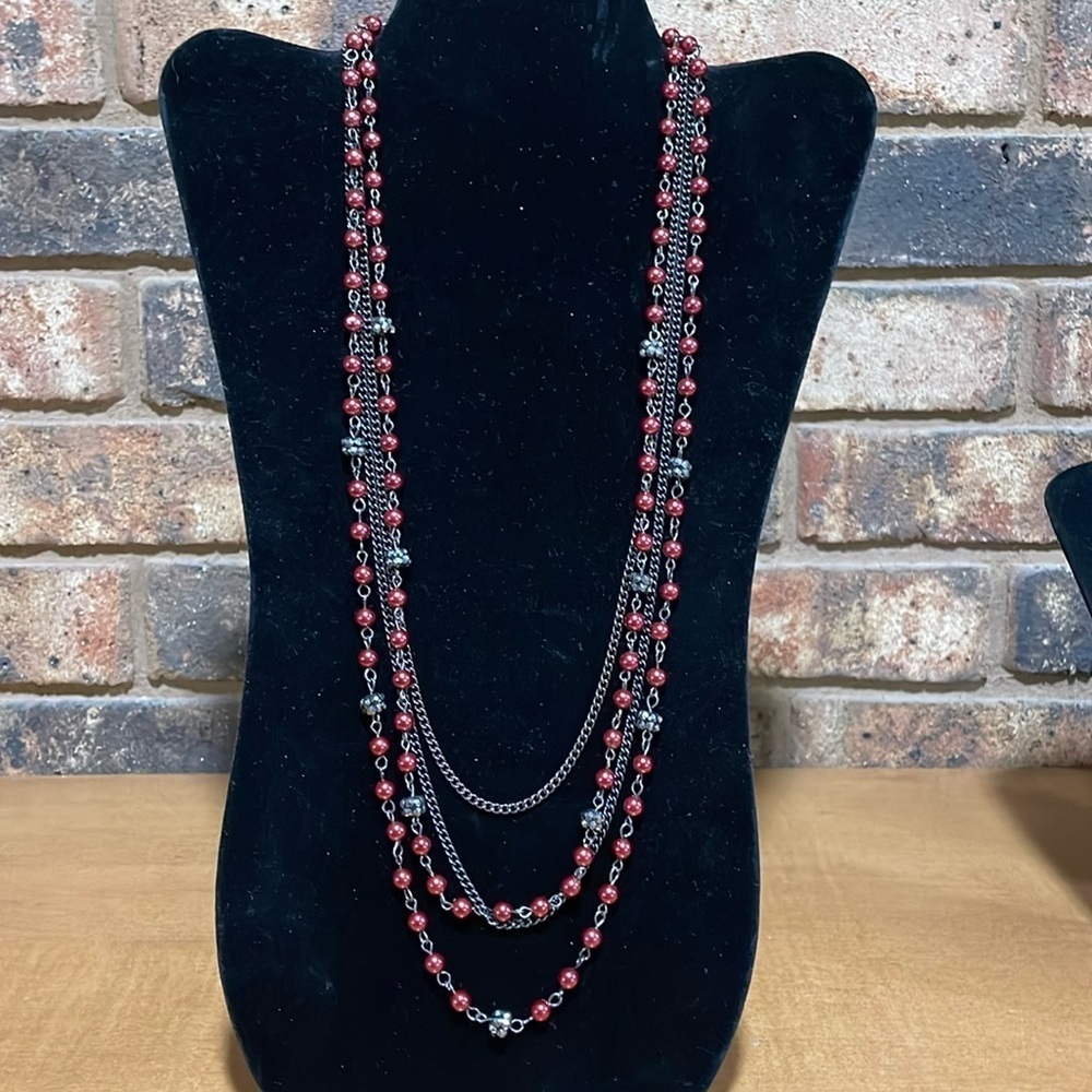 RMN The Roman Company Red Beaded multi layered necklace